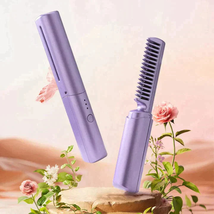 Portable Wireless Heated Hair Comb: USB Rechargeable Mini Straightener & Styling Tool
