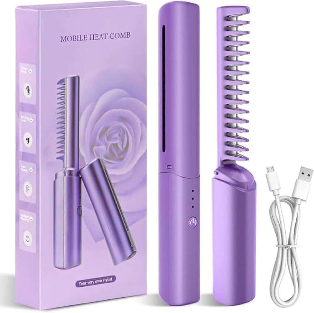 Portable Wireless Heated Hair Comb: USB Rechargeable Mini Straightener & Styling Tool