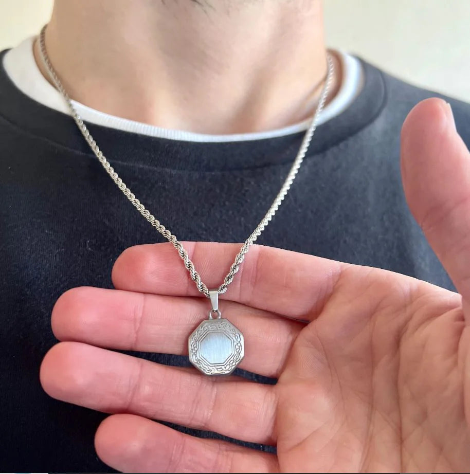 Octagon Greek Pendant Necklace (Adjustable Chain)