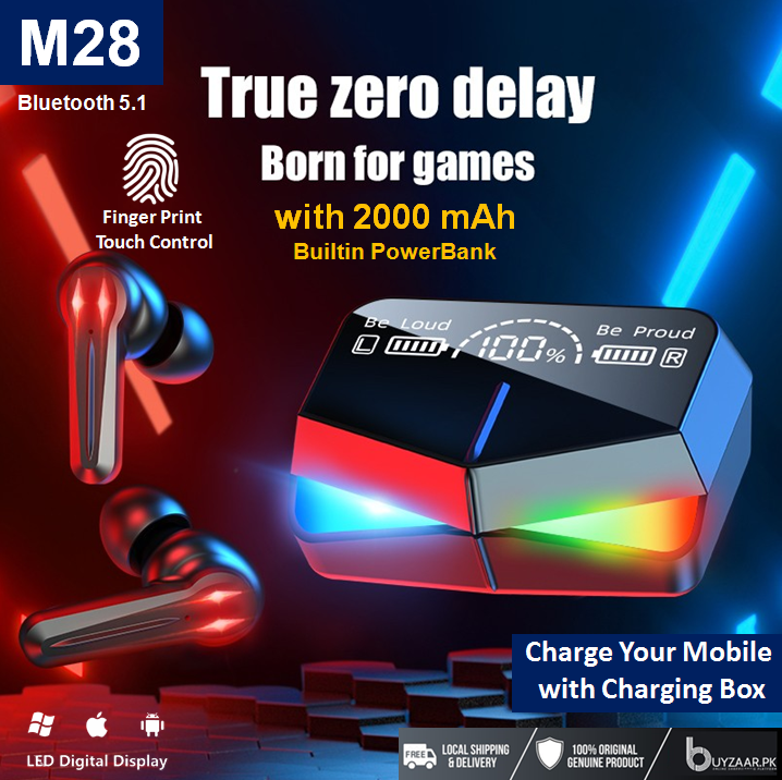 M28 Gaming Wireless Earbuds: RGB Lights, Digital LED Display, HiFi Sound