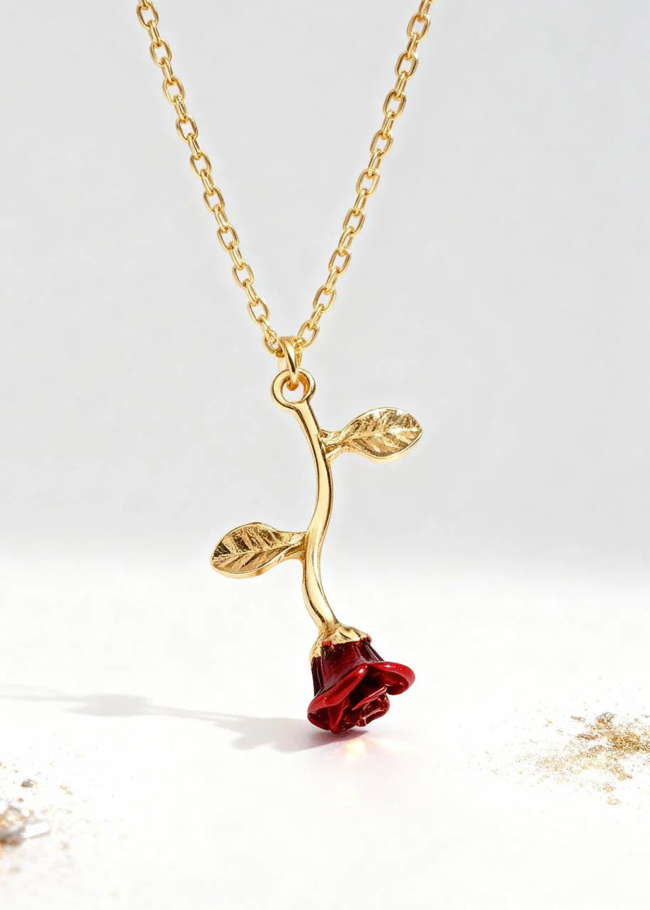 Falling Rose Pendant Necklace (Adjustable Chain)