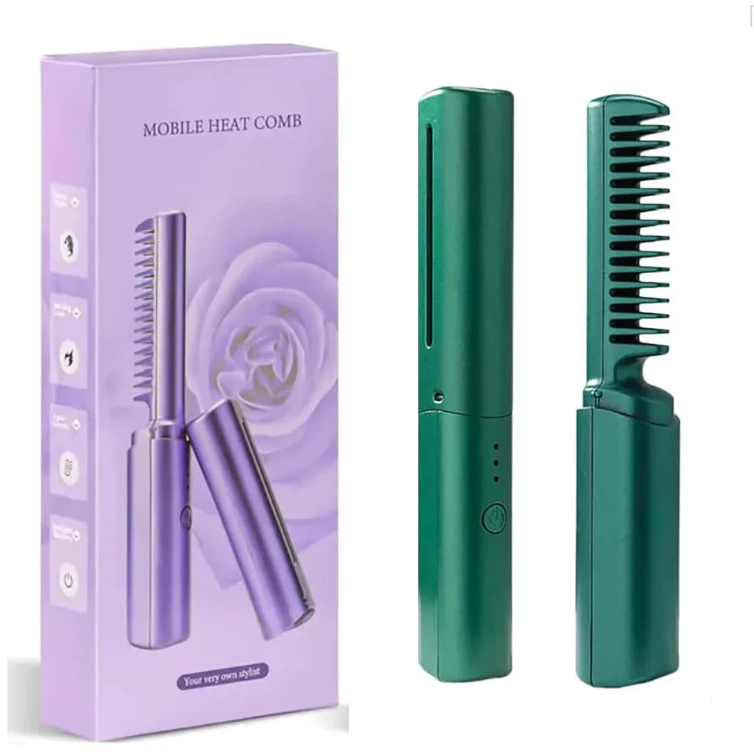 Portable Wireless Heated Hair Comb: USB Rechargeable Mini Straightener & Styling Tool