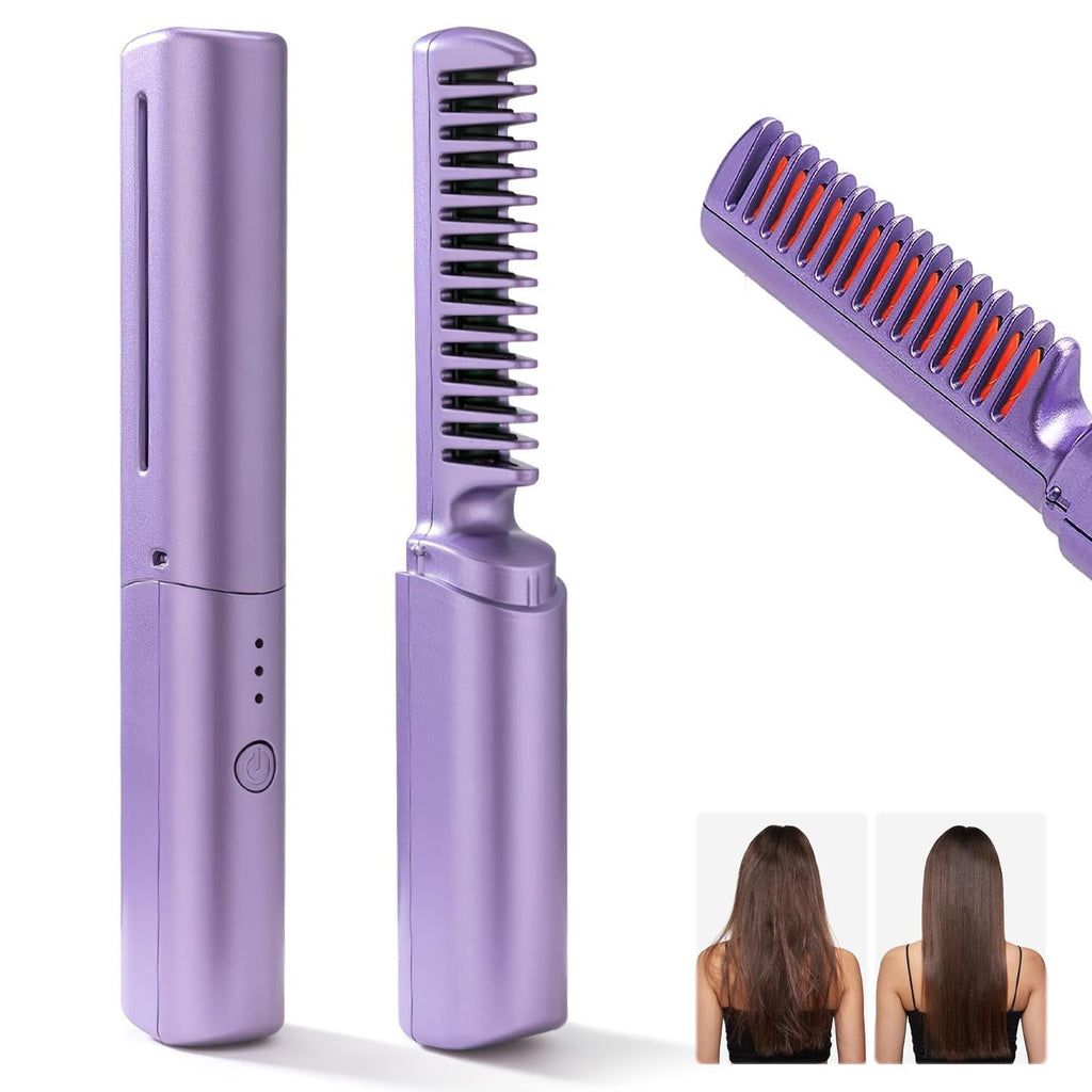 Portable Wireless Heated Hair Comb: USB Rechargeable Mini Straightener & Styling Tool