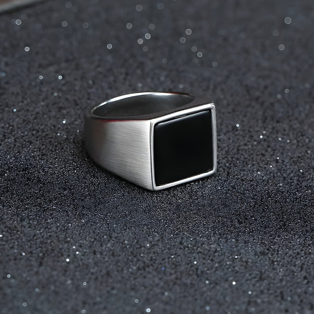 Premium Men's Black Onyx Silver-Tone Jewelry Set: Necklace, Bracelet, Ring